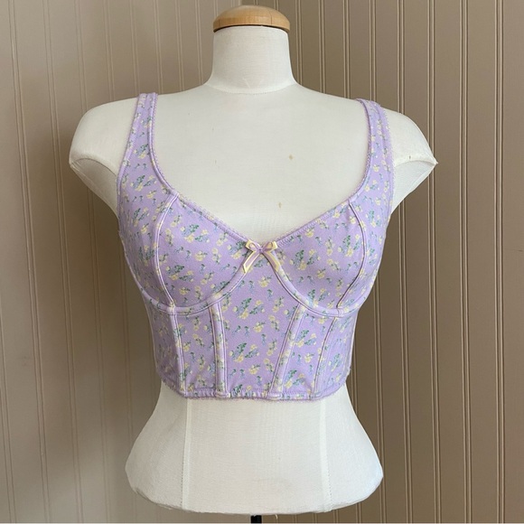 Lavender Floral Corset Crop Top Women’s Size Medium-Large - Picture 2 of 15